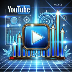Vidiq, blue play button and blue youtube logo, Aurigon Collective