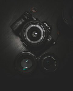 Camera with lenses and dark Background