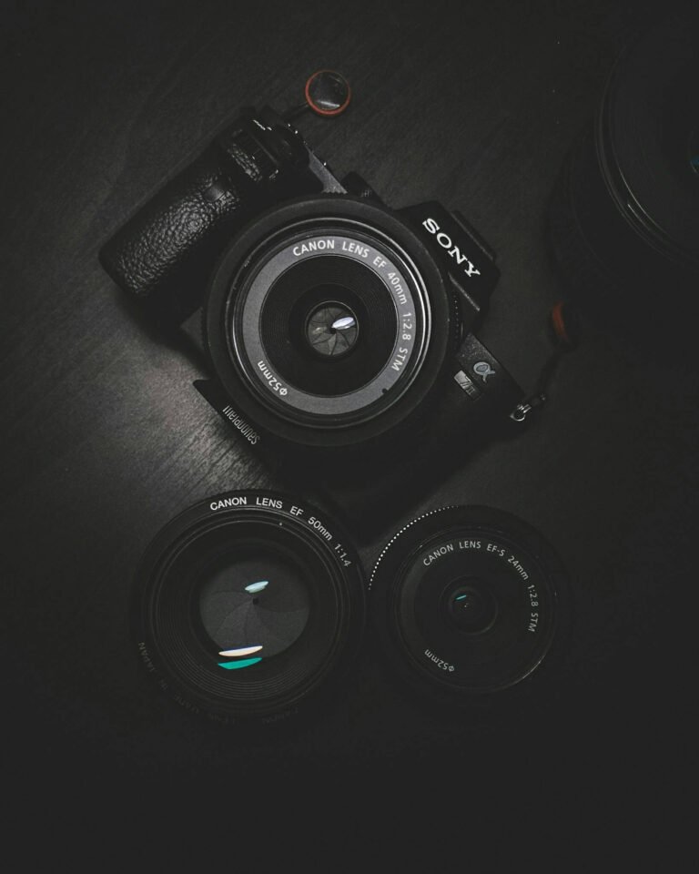 Camera with lenses and dark Background